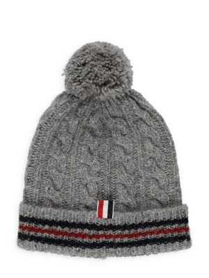 Thom Browne Cable-knitted Pompom Embellished Beanie