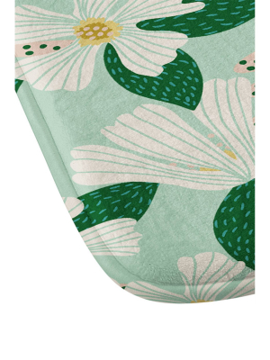 Hello Sayang Urban Jungle Hibiscus Memory Foam Bath Mat Green - Deny Designs