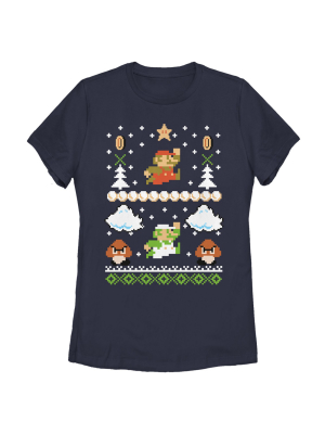 Women's Nintendo Ugly Christmas Super Mario T-shirt