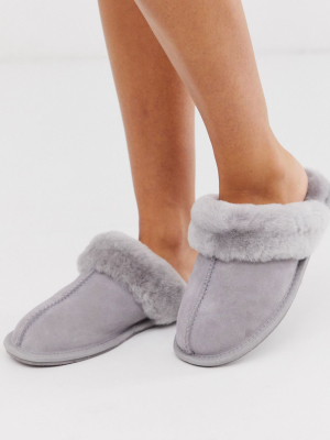 Asos Design Zella Premium Sheepskin Slippers In Pale Gray