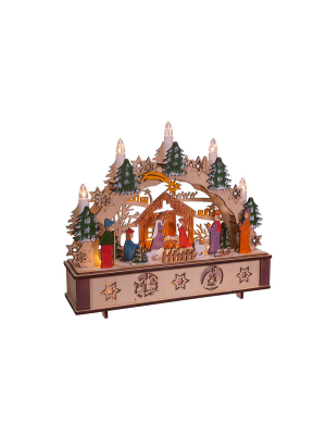 Kurt Adler 11" Battery-operated Light-up Wooden Nativity Scene With Candles