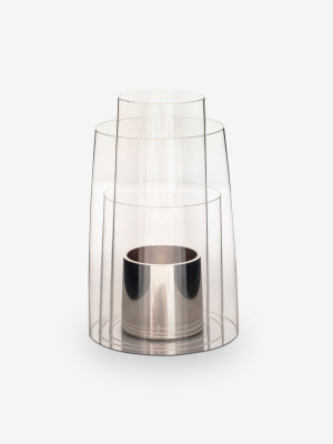 Medium Hurricane Lantern With Polished Sterling Silver Candle Holder By Deborah Ehrlich