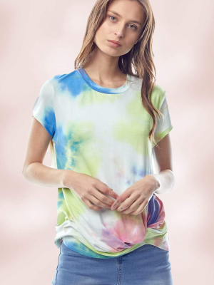 Crews Neck Twist Hem Tie Dye Jersey Top