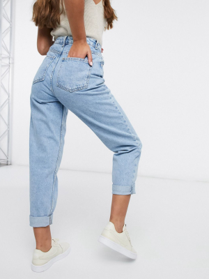 Asos Design Petite High Rise 'original' Mom Jeans In Lightwash