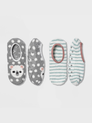 Women's Polar Bear 2pk Cozy Pull-on Liner Socks - Gray/cream 4-10