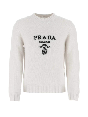 Prada Intarsia Logo Knit Crew-neck Sweater