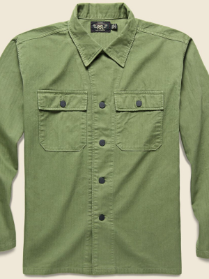 Curtis Herringbone Twill Military Shirt - Olive Drab