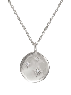 Stars In The Sky - 14k White Gold Three Diamond Disc Necklace