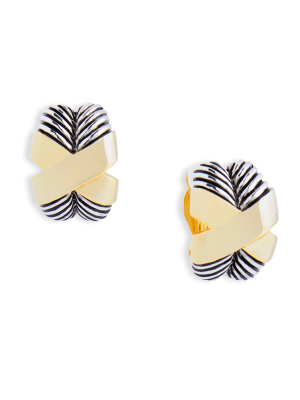 Two-tone Cross Clip Earrings