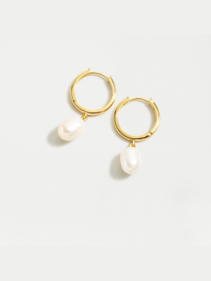 Demi-fine 14k Gold-plated Pearl Hoop Earrings