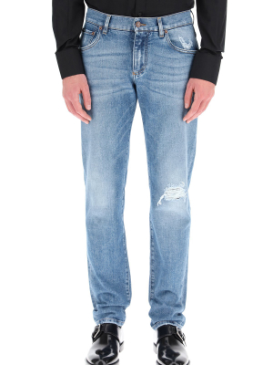 Dolce & Gabbana Distressed Straight-leg Jeans