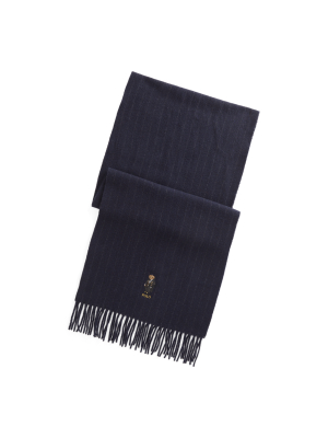 Polo Bear Pinstripe Wool-cashmere Scarf