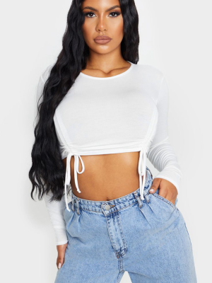 White Ruched Jersey Front Crop Top