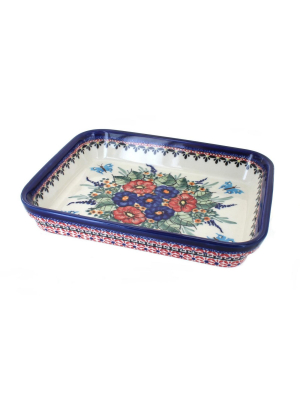 Blue Rose Polish Pottery Floral Butterfly Medium Rectangular Baker