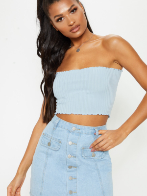 Baby Blue Rib Frill Hem Bandeau Crop Top