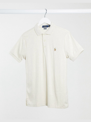 Polo Ralph Lauren Slim Fit Pima Cotton Polo In White With Player Logo