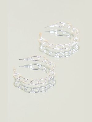 Silver Small Chain Hoop Earrings