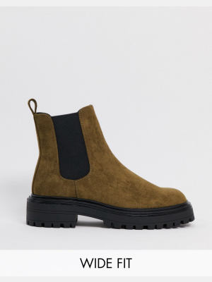 Asos Design Wide Fit Angelina Chunky Chelsea Boots In Beige