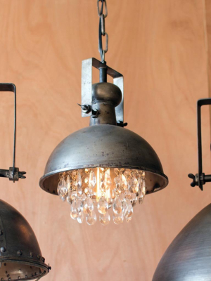 Metal Pendant Light With Hanging Crystals