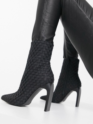 Asos Design Empower Woven High Heeled Boots In Black