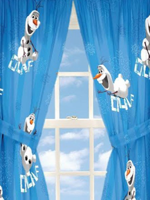 Disney Curtains Olaf Build A Snowman Window Panels And Tie-backs - Frozen..