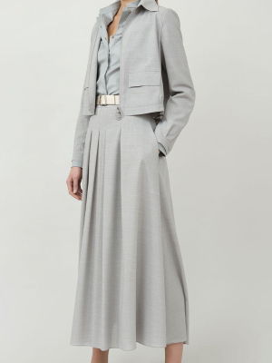 Wool Voile Pleated Long Skirt