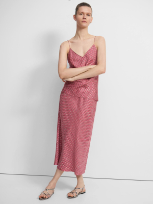 Easy Pull-on Skirt In Grid Print Silk
