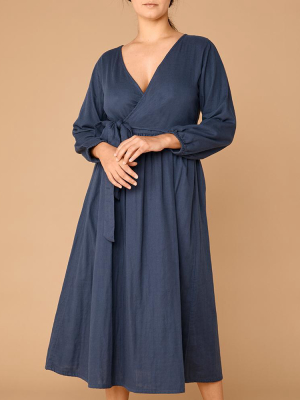 Suki Organic Cotton Semi Wrap Dress - Navy Ink