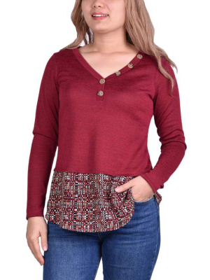 Ny Collection Hacci Top With Printed Hem Inset