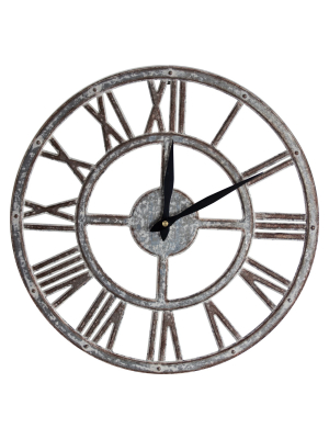 15" Galvanized Metal Wall Clock Whitewashed Gray - American Art Decor