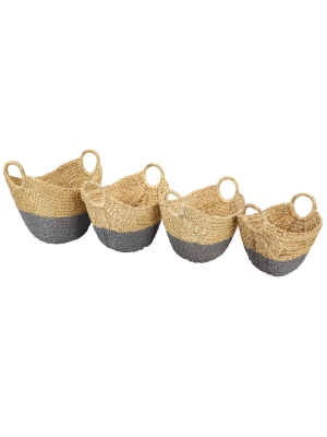 Olivia & May Set Of 4 Large Oval Dip Dyed Water Hyacinth Wicker Storage Baskets With Round Handles Gray/natural