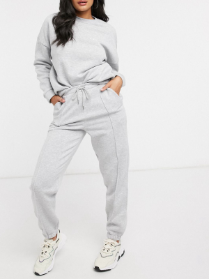 Asos Design Tracksuit Oversized Sweat / Jogger With Be Happy Slogan In Gray Marl