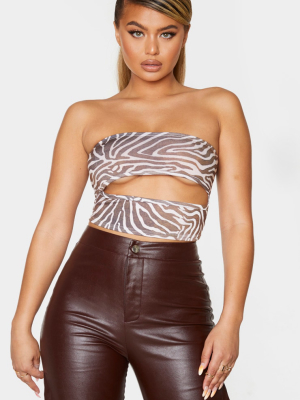 Brown Zebra Print Jersey Bandeau Cut Out Crop Top