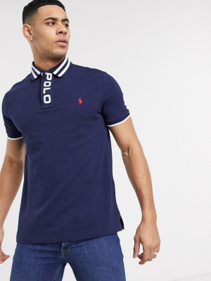 Polo Ralph Lauren Regular Fit Pique Polo In Navy With Logo Placket Tipped Collar