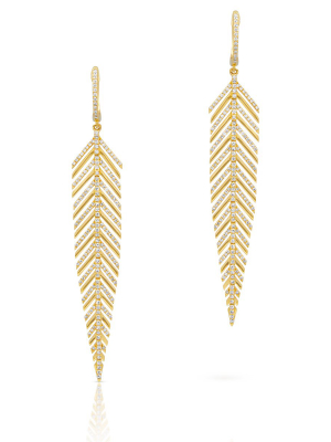 14kt Yellow Gold Diamond Feather Earrings