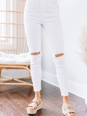 Take Your Chances White Distressed Skinny Jeans