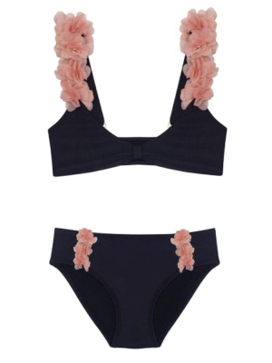 Pq Swim Midnight Gold Petal Girls Bikini Set