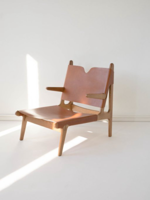 Oak & Leather Buckle Chair - Caramel