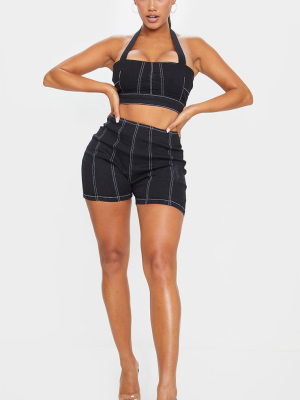 Shape Black Denim Contrast Stitch Fitted Shorts