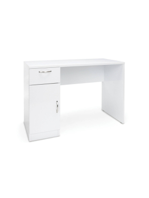 Single Pedestal Solid Panel Office Desk With Drawer And Cabinet - Ofm