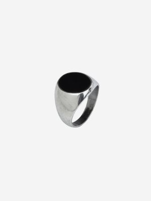 Sterling Silver Smooth Signet Ring With Black Onyx Stone