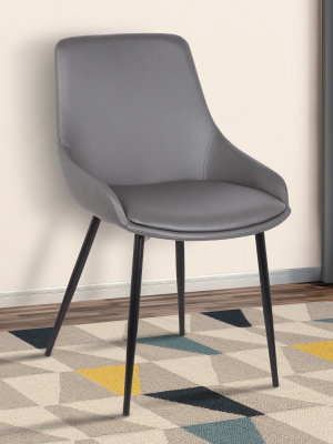 Mia Contemporary Dining Chair In Gray Faux Leather With Black Powder Coated Metal Legs - Armen Living