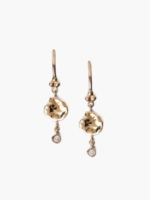 14k Gold Coin And Diamond Drop Earrings