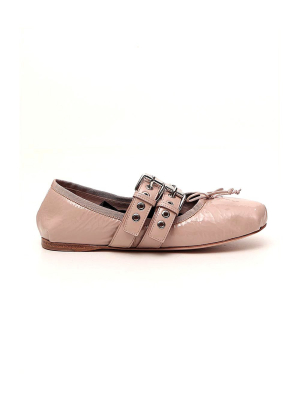 Miu Miu Belt Detailed Ballerina Flats