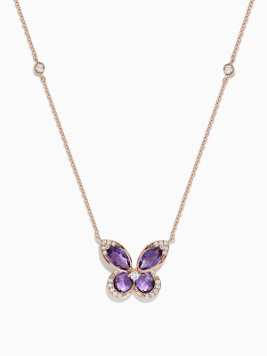 Effy Nature 14k Rose Gold Amethyst And Diamond Butterfly Necklace, 1.27 Tcw