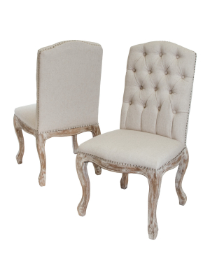 Set Of 2 Weathered Tufted Fabric Dining Chair Beige - Christopher Knight Home