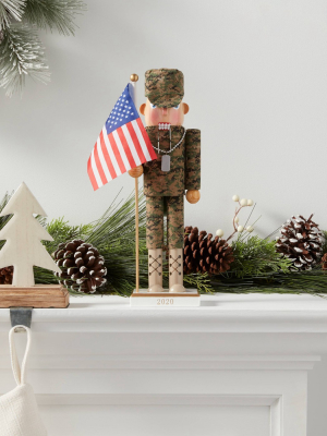 14" Soldier With Flag Nutcracker Green - Wondershop™