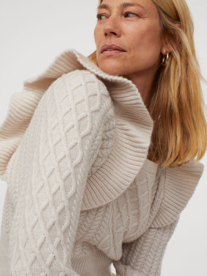 Flounced Cable-knit Sweater