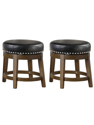 Lexicon Whitby 18 Inch Dining Height Wooden Bar Stool With Solid Wood Legs And Faux Leather Round Swivel Seat Kitchen Barstool Dining Chair (2 Pack)