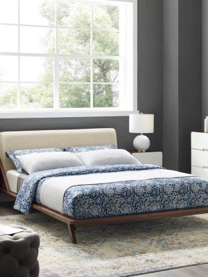 Larry Fabric Platform Bed Walnut/beige